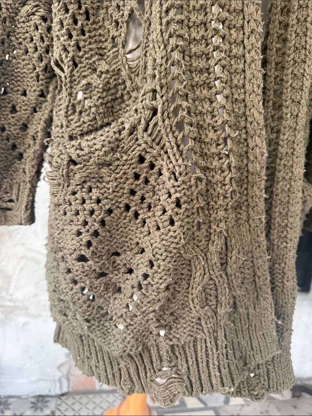 Free People Olive Green Open-Front Knit Cardigan